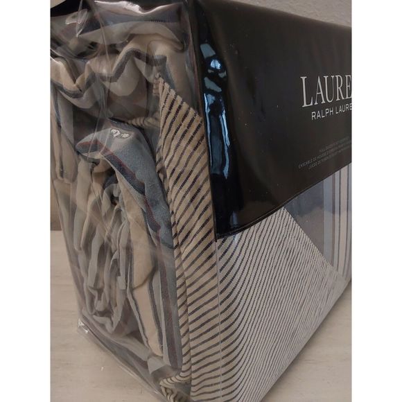 Ralph Lauren GAVIN STRIPE Indigo Blue Cotton Full Queen Duvet Cover Set - Picture 8 of 10